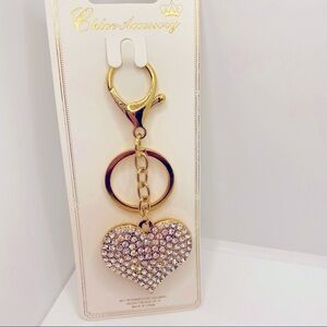 Key Chain Purse Charm Heart Crystals set in Golden tone. VERY BRILLIANT
